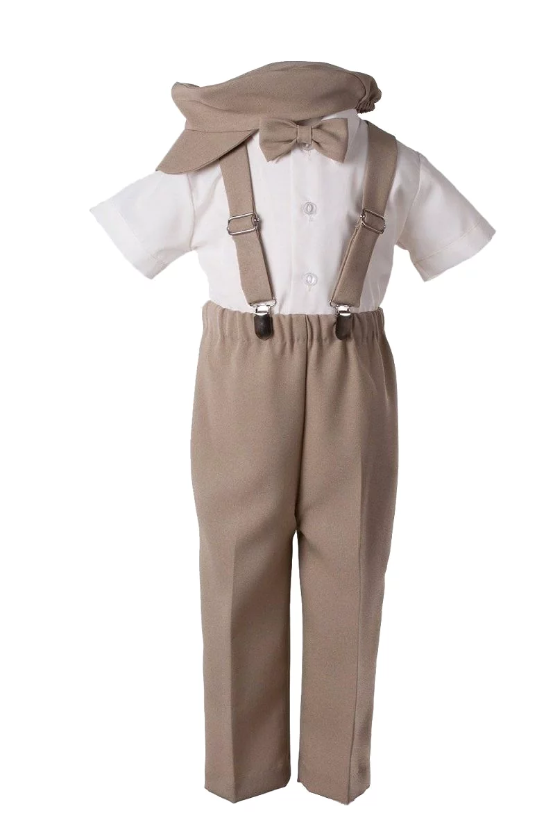 Kids Suspender Pant Set with Short Sleeve and Pageboy Cap