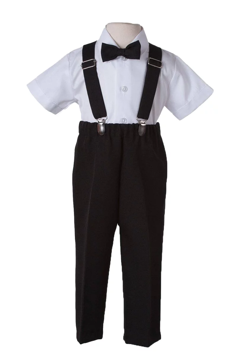 Kids Suspender Pant Set with Short Sleeve and Pageboy Cap