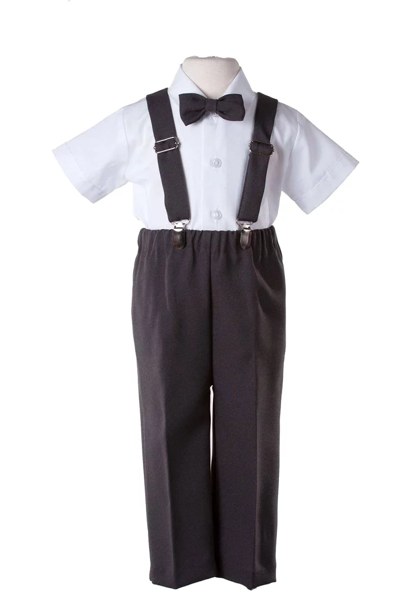 Kids Suspender Pant Set with Short Sleeve and Pageboy Cap