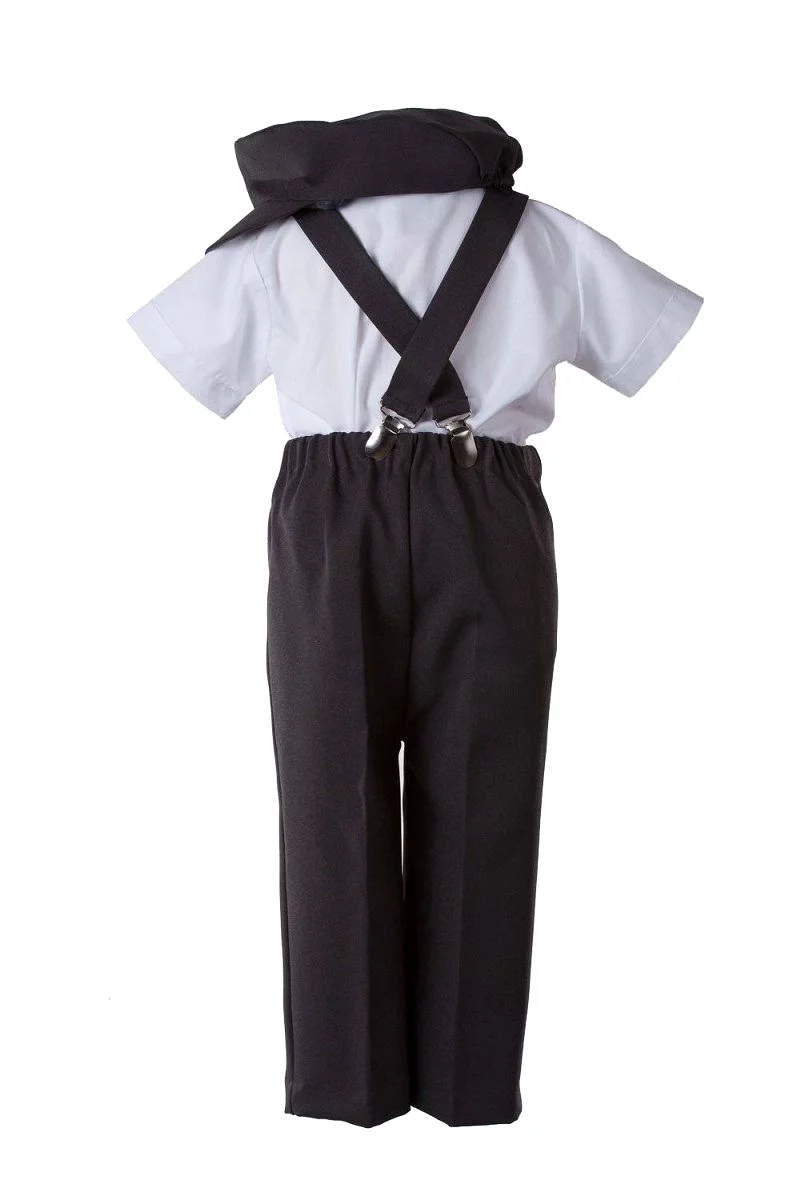 Kids Suspender Pant Set with Short Sleeve and Pageboy Cap