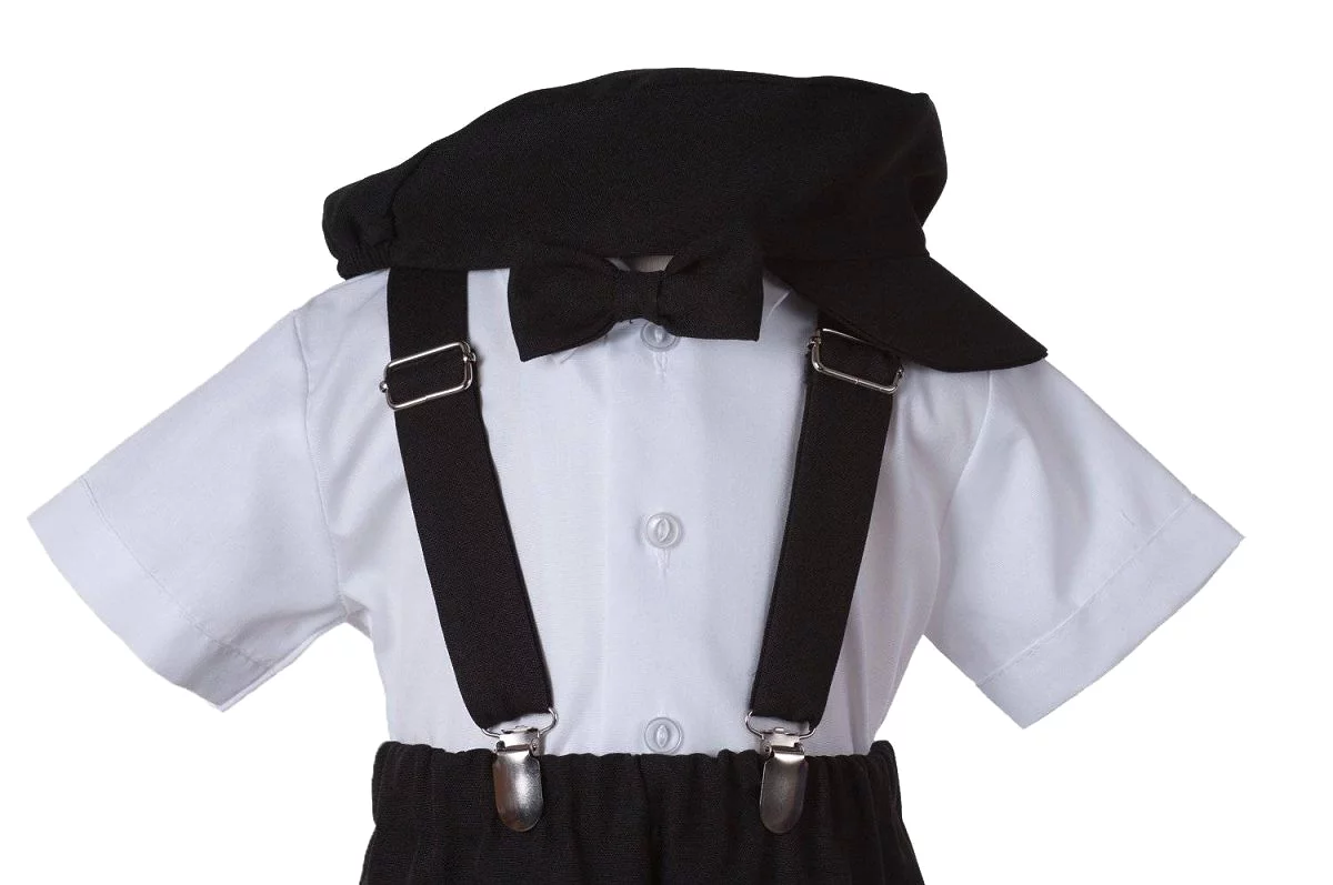 Kids Suspender Pant Set with Short Sleeve and Pageboy Cap