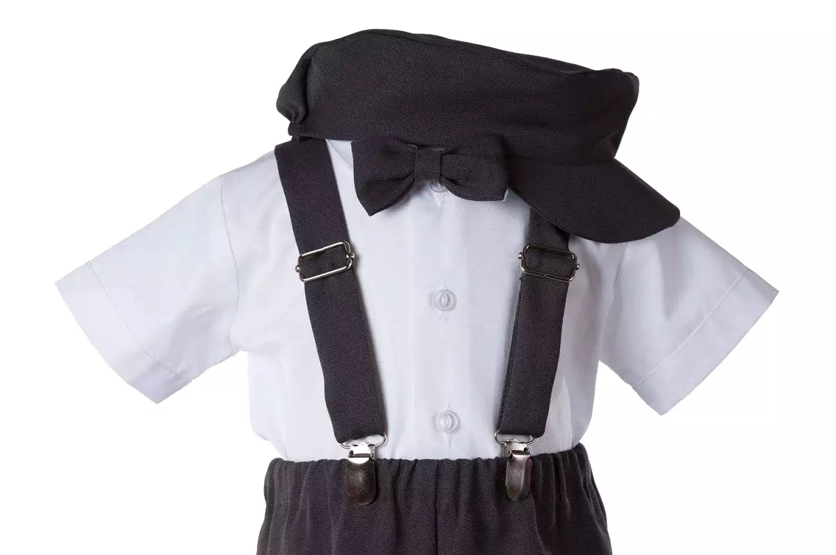 Kids Suspender Pant Set with Short Sleeve and Pageboy Cap