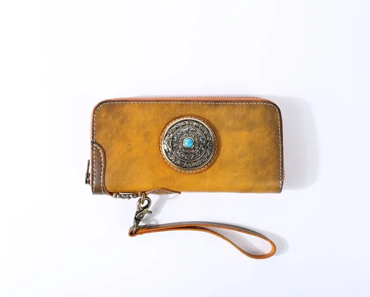 Leather Cross Square Zipper Clutch Purse - Unisex Handmade Genuine