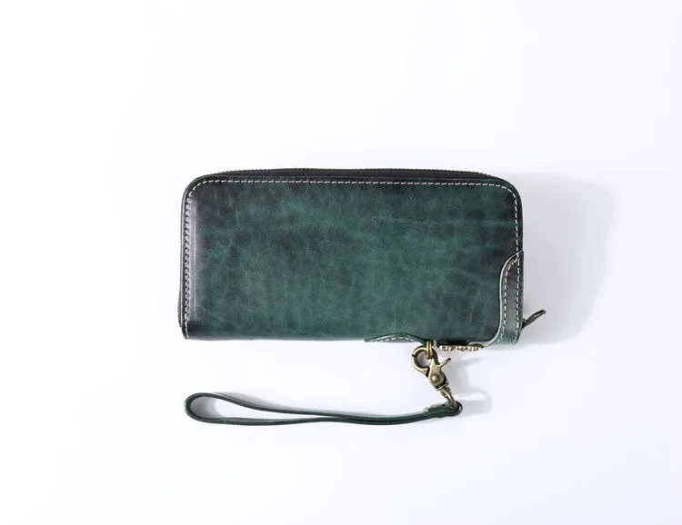 Leather Cross Square Zipper Clutch Purse - Unisex Handmade Genuine