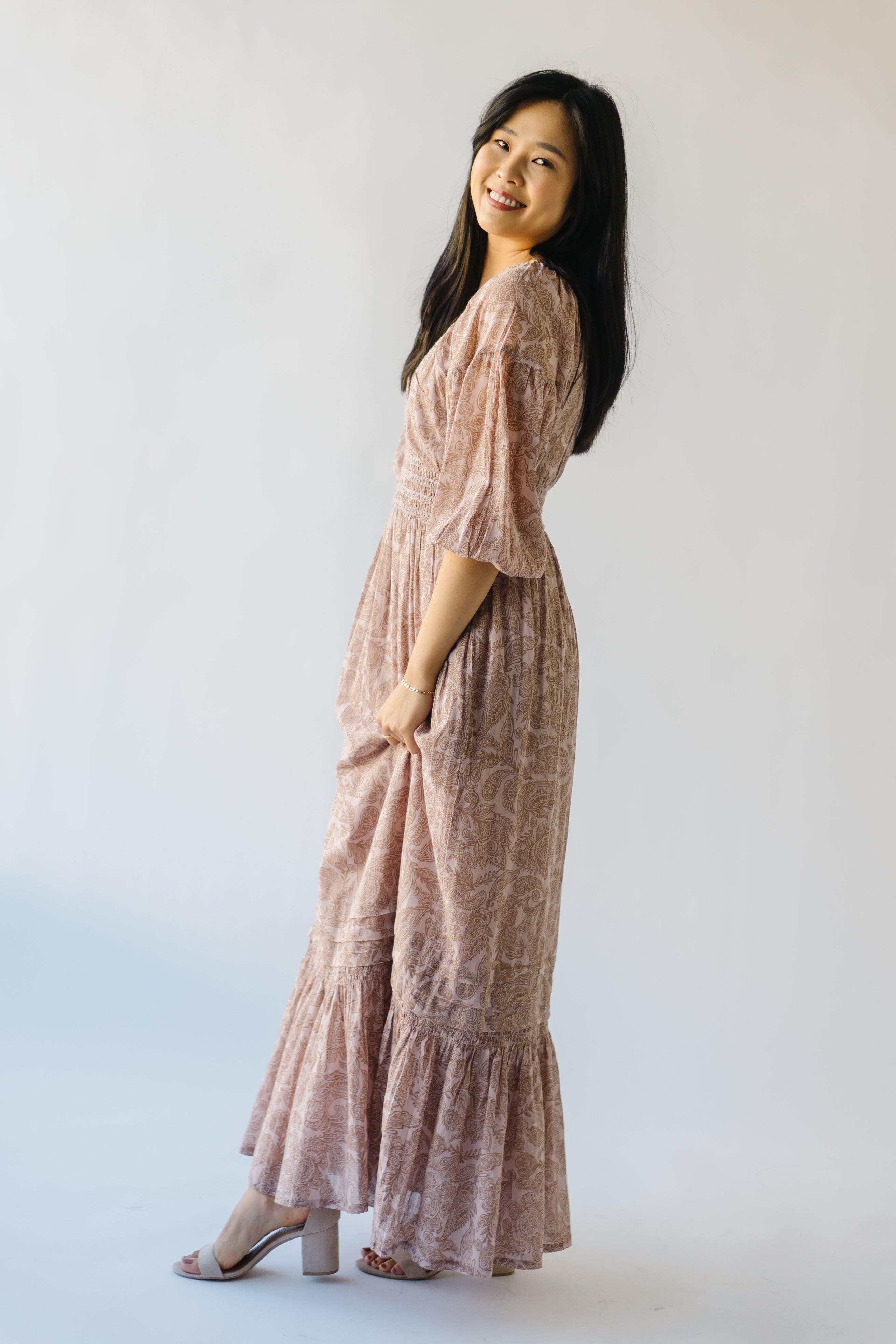 Lewiston Sandstone Maxi Dress with Smocked Detail