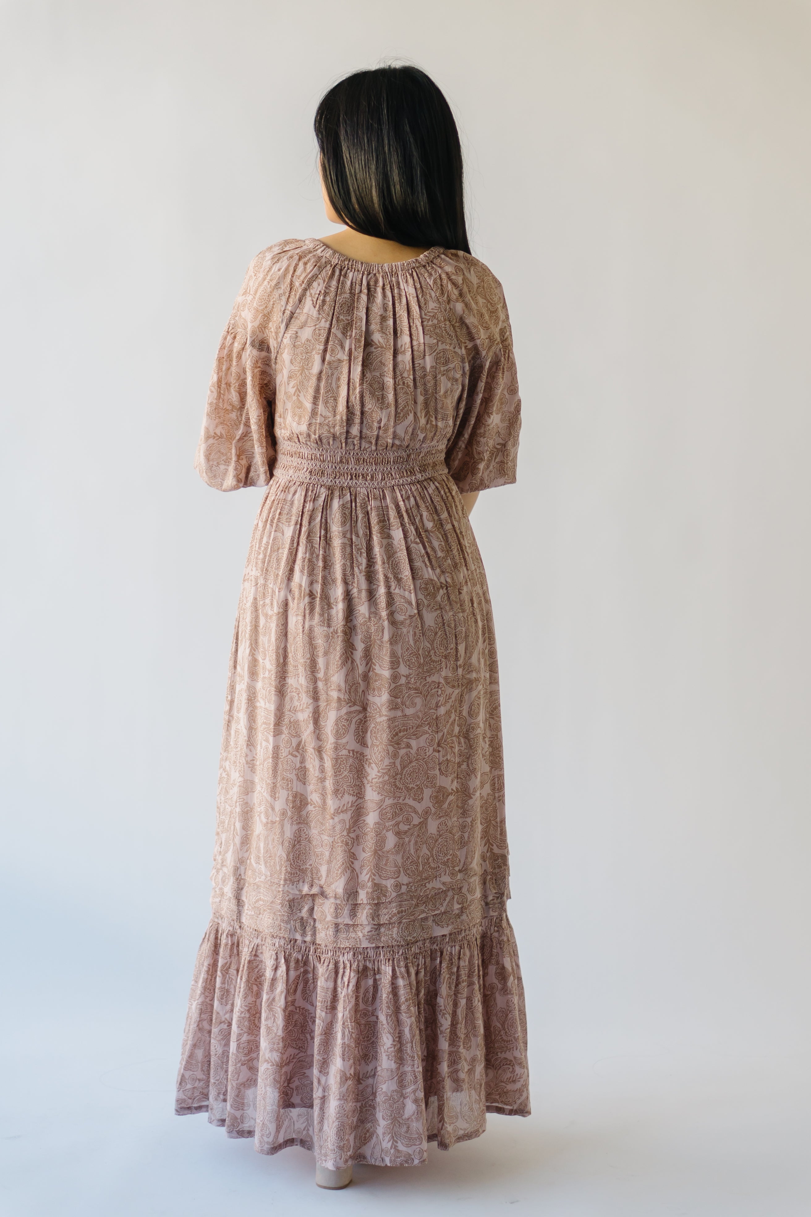 Lewiston Sandstone Maxi Dress with Smocked Detail