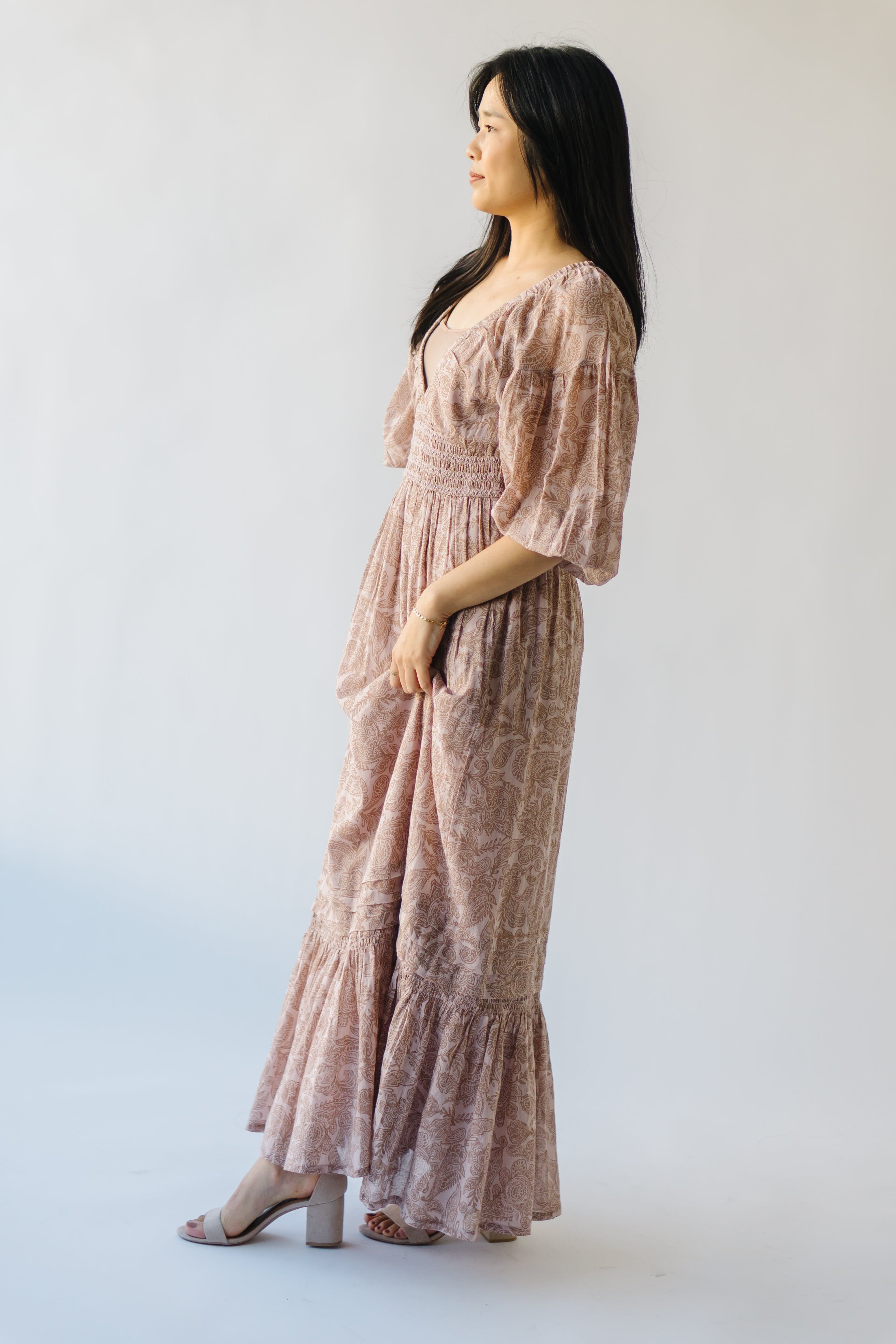 Lewiston Sandstone Maxi Dress with Smocked Detail