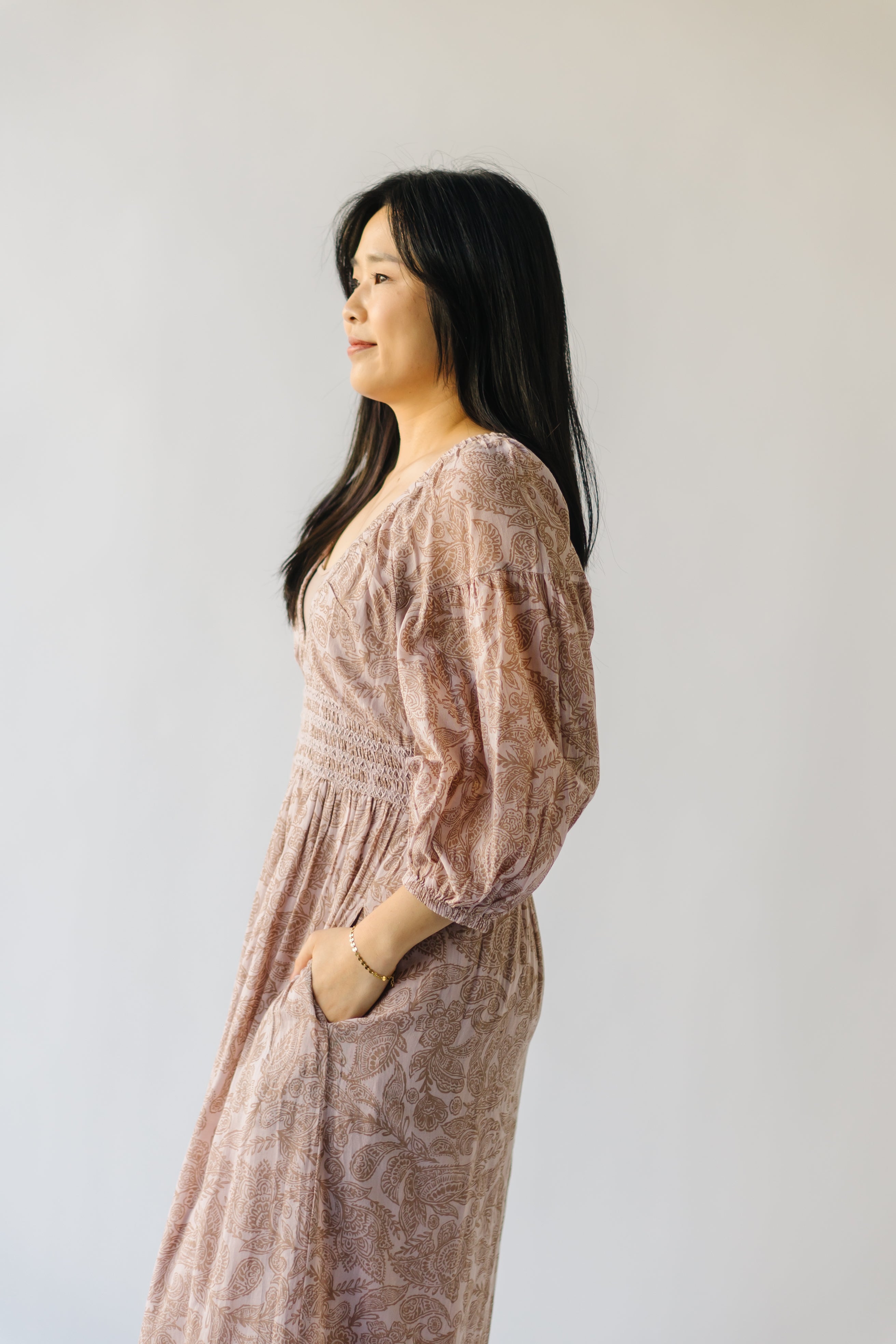 Lewiston Sandstone Maxi Dress with Smocked Detail