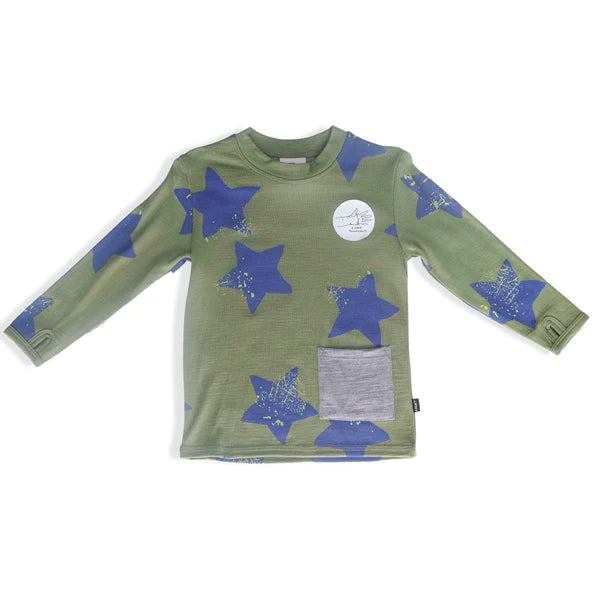 Little Flock of Horrors - Lincoln Thumbhole Top, Sage Stars, best price, buy online, trendy baby clothes