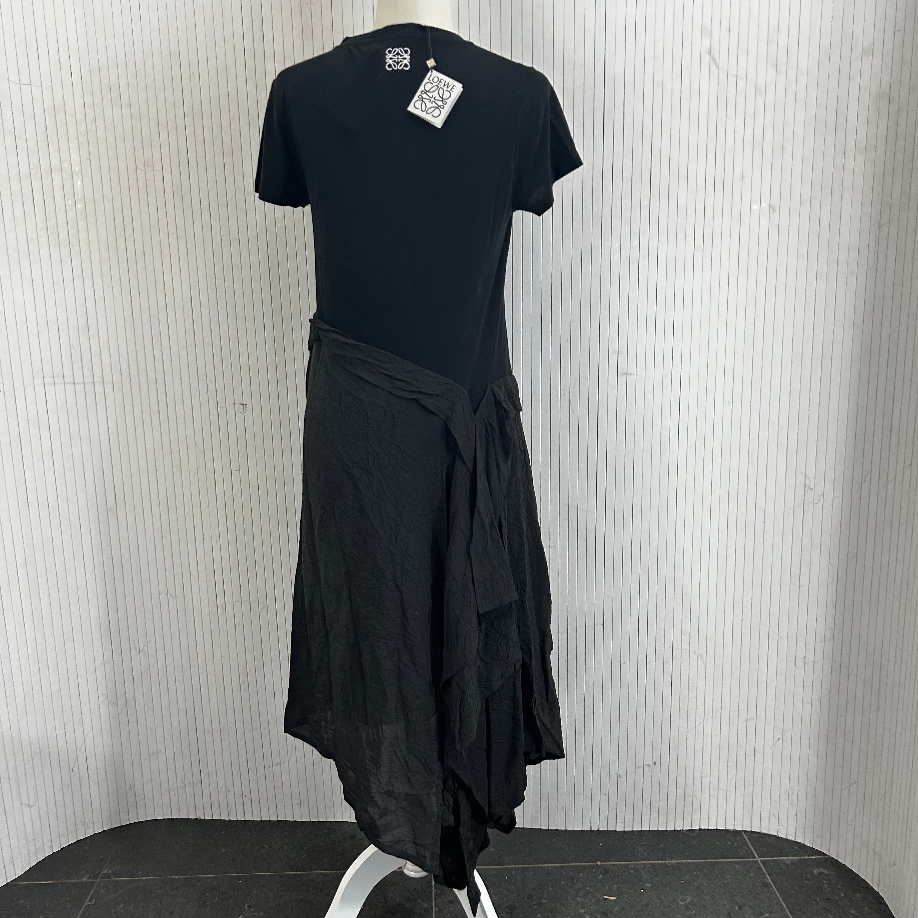 Loewe XS Black Satin & Jersey Tee Shirt Dress - Brand New $1250