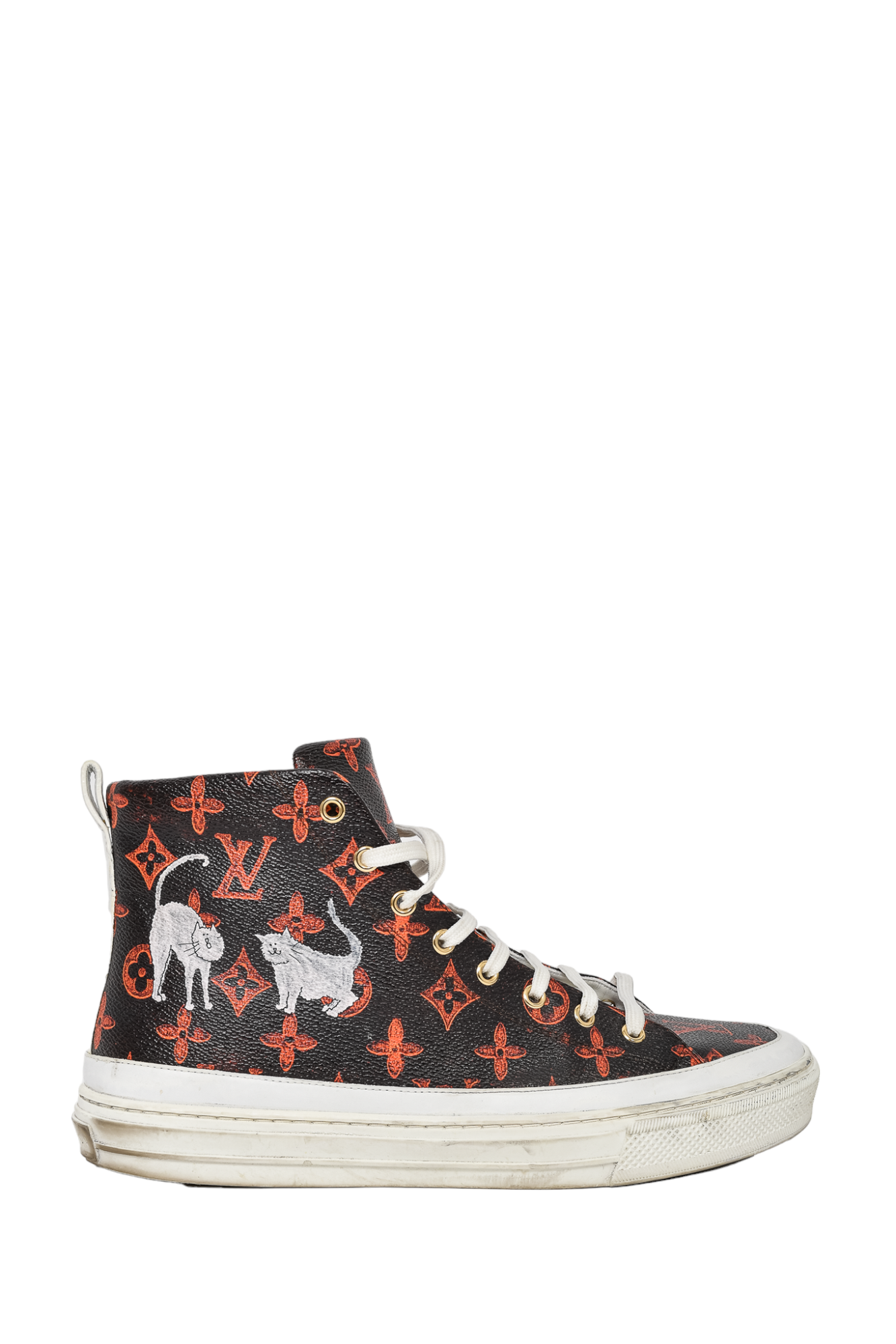 Louis Vuitton Brown Orange Monogram Catogram Stellar High Top Sneakers size 42