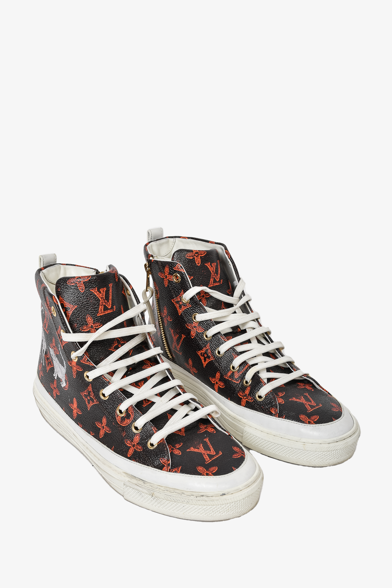 Louis Vuitton Brown Orange Monogram Catogram Stellar High Top Sneakers size 42