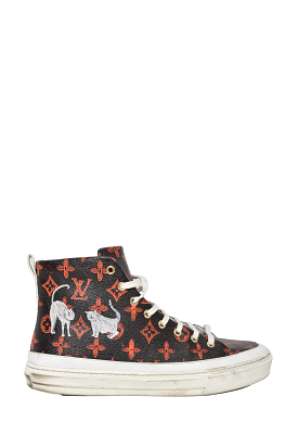 Louis Vuitton Brown Orange Monogram Catogram Stellar High Top Sneakers size 42