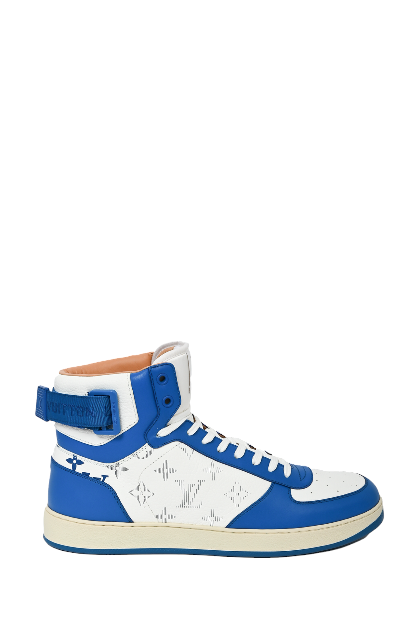 Louis Vuitton Mens High Top Sneakers - Blue/White Leather - Size 9