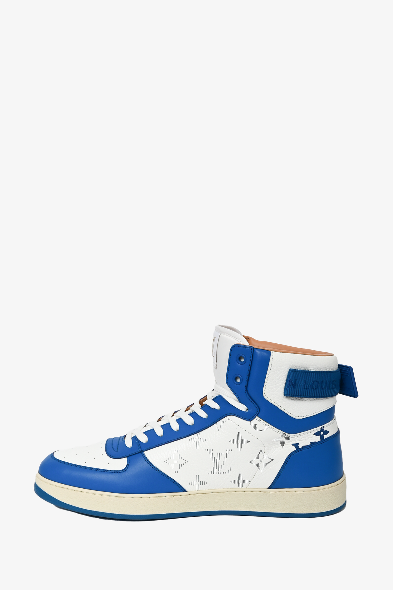 Louis Vuitton Mens High Top Sneakers - Blue/White Leather - Size 9