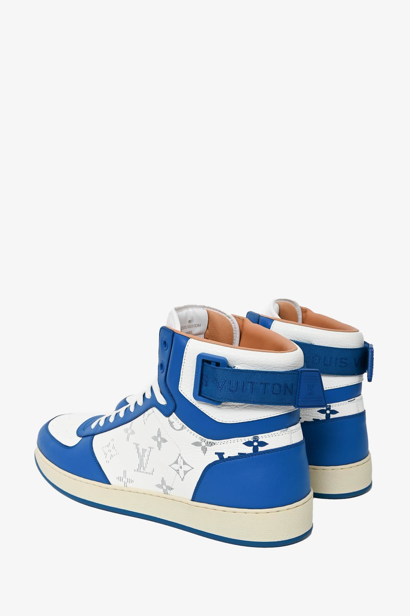 Louis Vuitton Mens High Top Sneakers - Blue/White Leather - Size 9