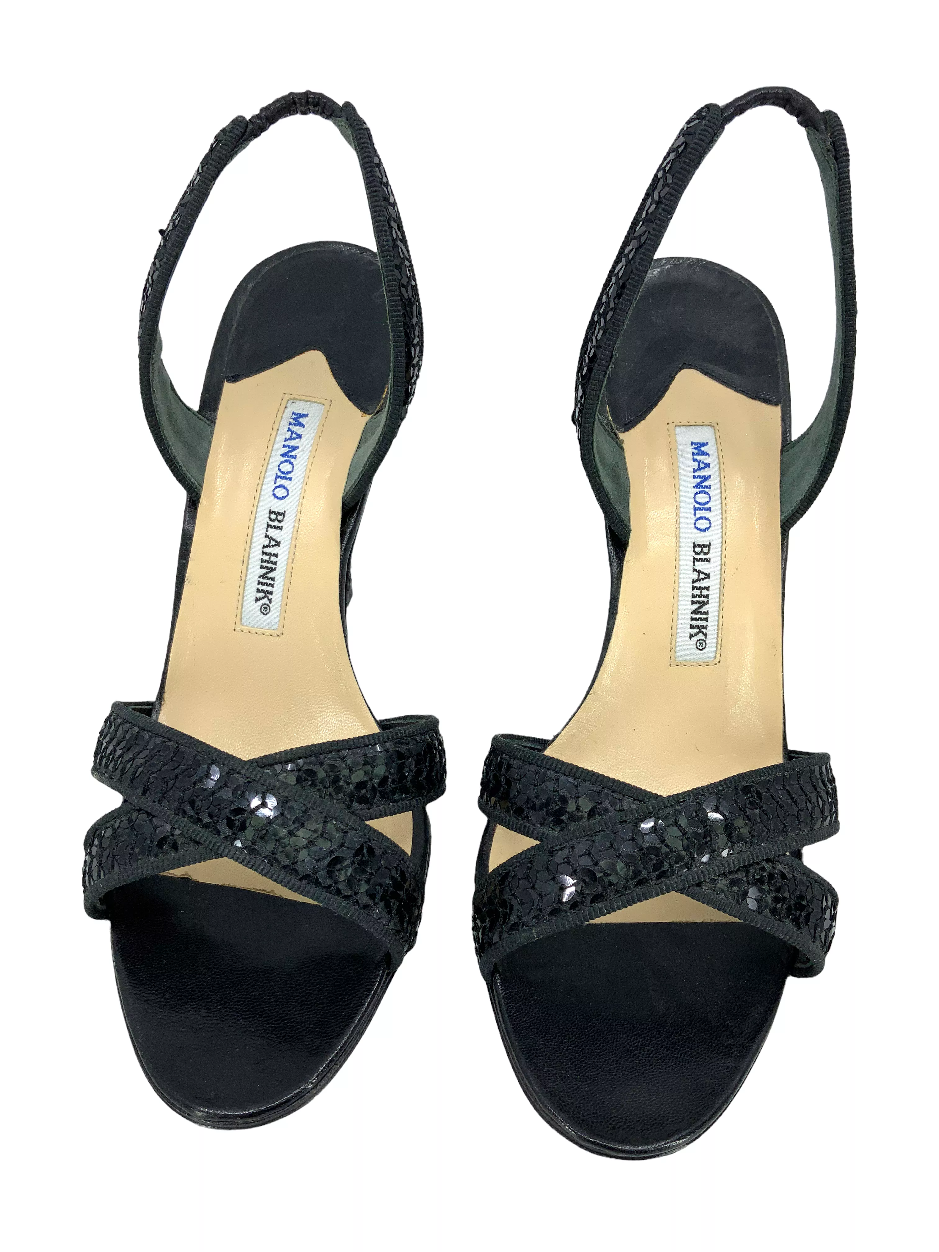 Manolo Blahnik Sequin Slingback Sandals 7