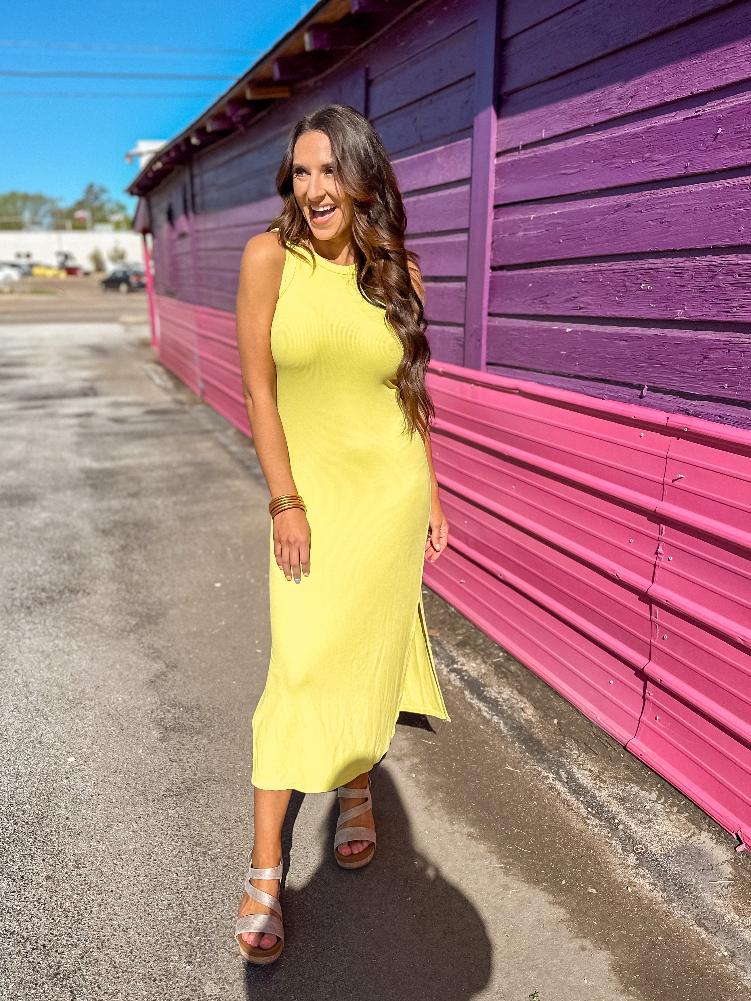 Maxi Dress - Lime Green Ribbed