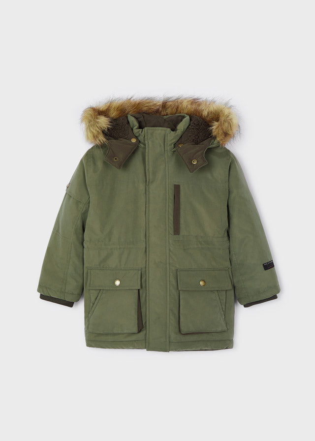 Mayoral green faux fur hooded parka coat 4464-17