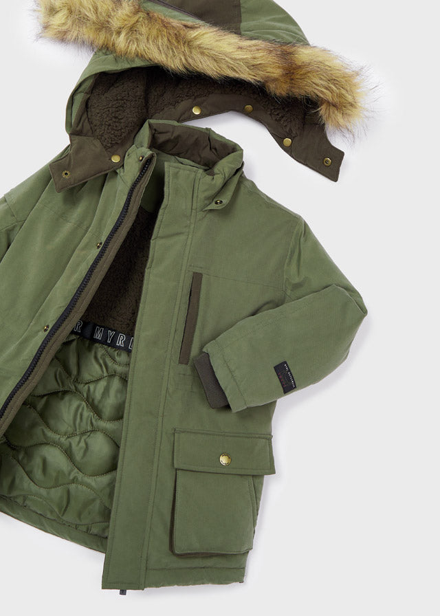 Mayoral green faux fur hooded parka coat 4464-17