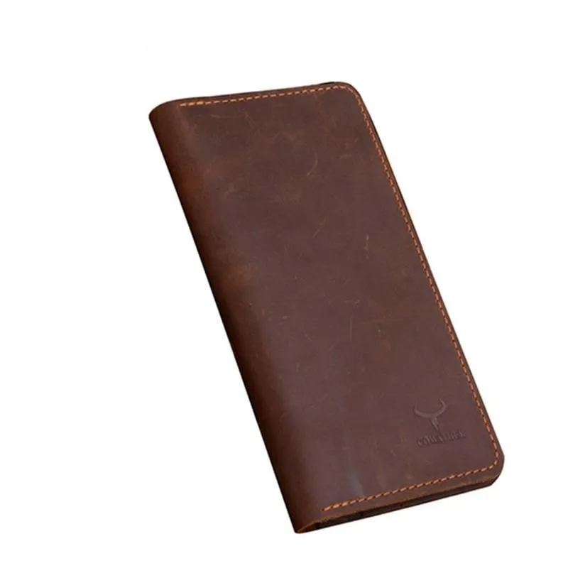 Men's Long Style Crazy Horse Leather Wallets in Two Colors.