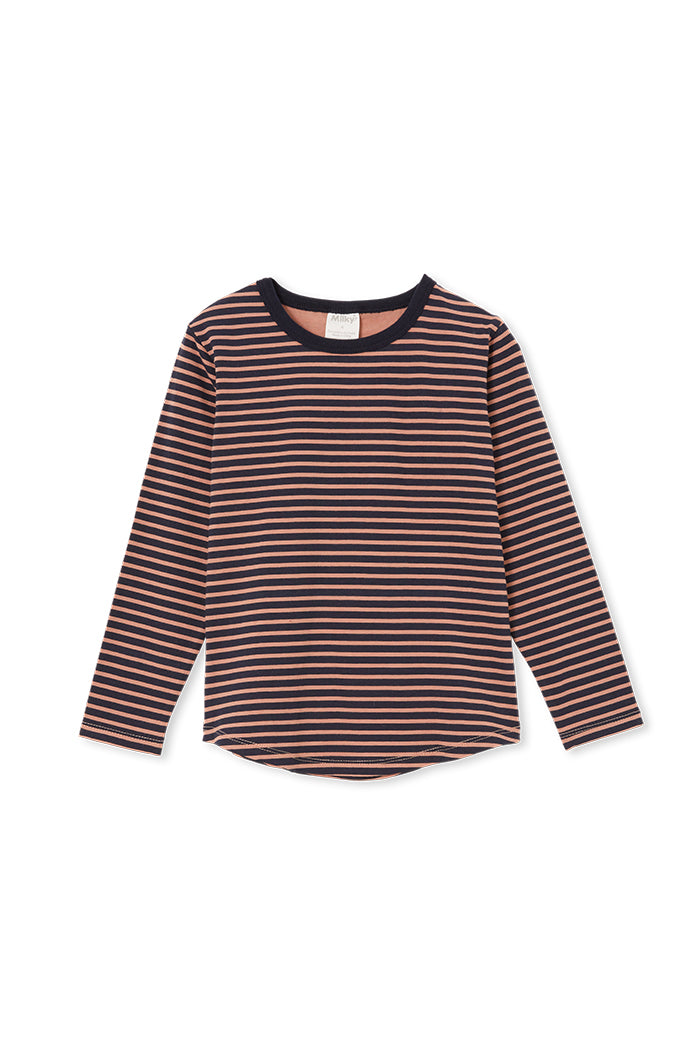 Milky Stripe Long Sleeve T-Shirt - Brown/Navy