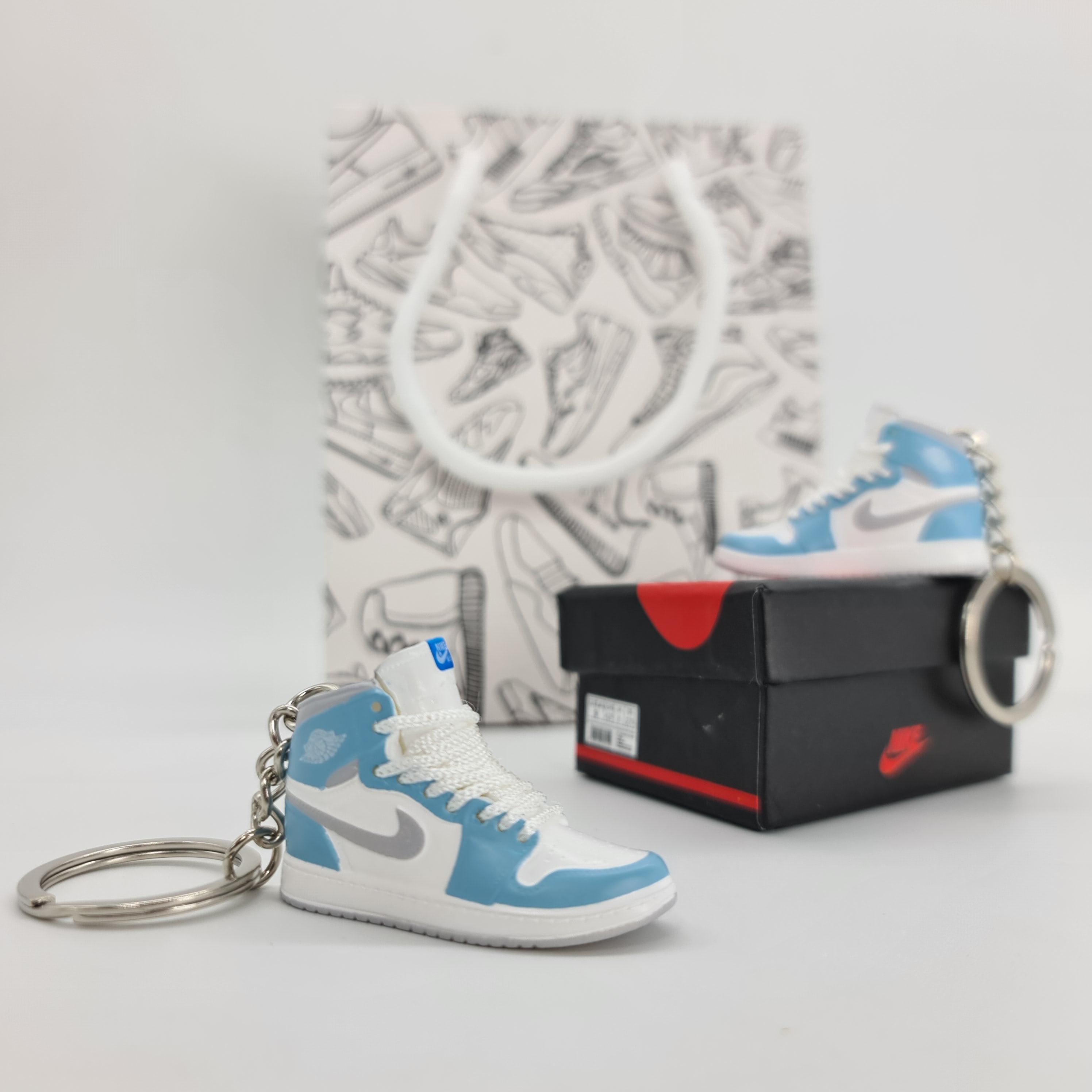 Mini Air Jordan 1 Sneaker Keychain - Blue/Silver/White