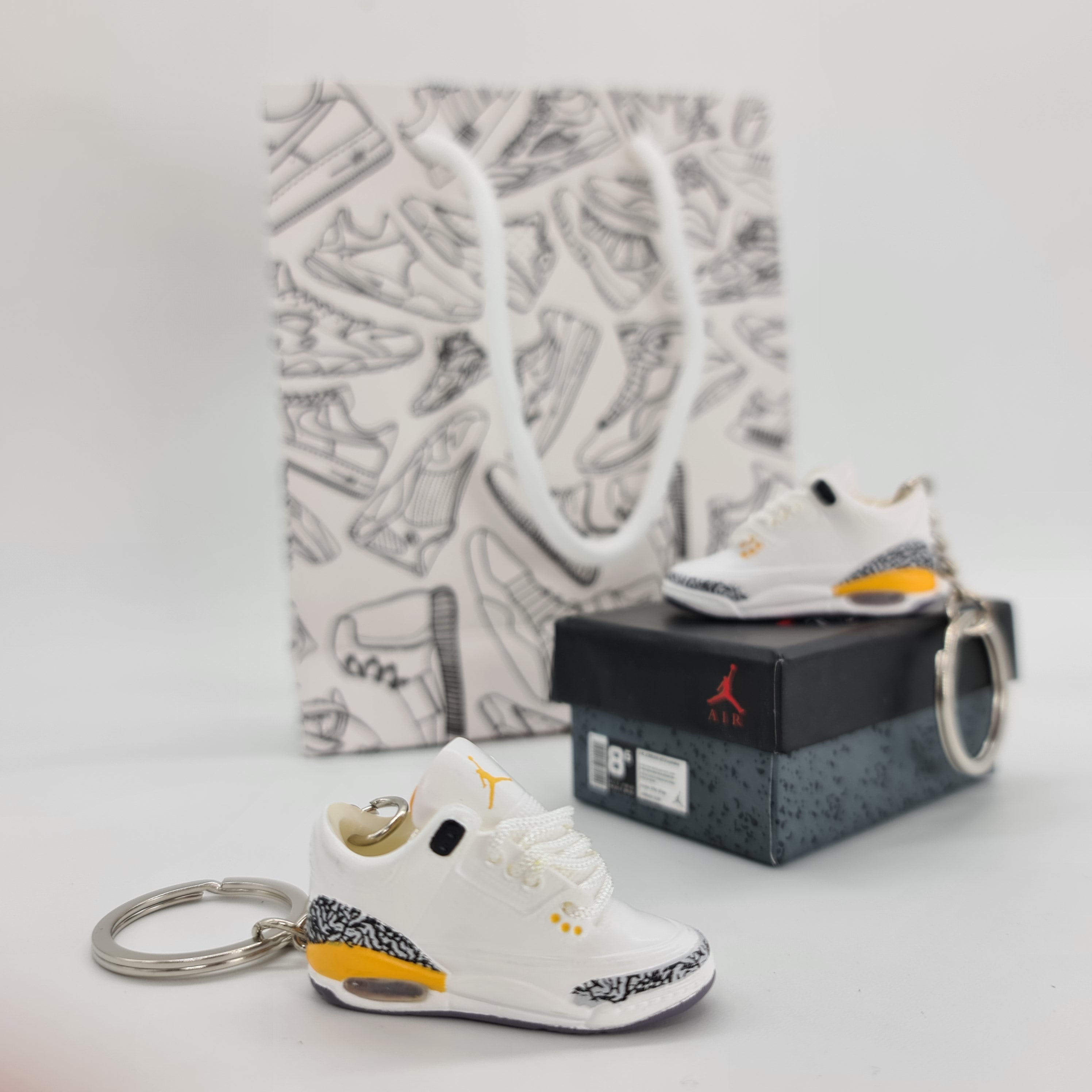 Mini AJ3 White/Yellow Sneaker Keyring