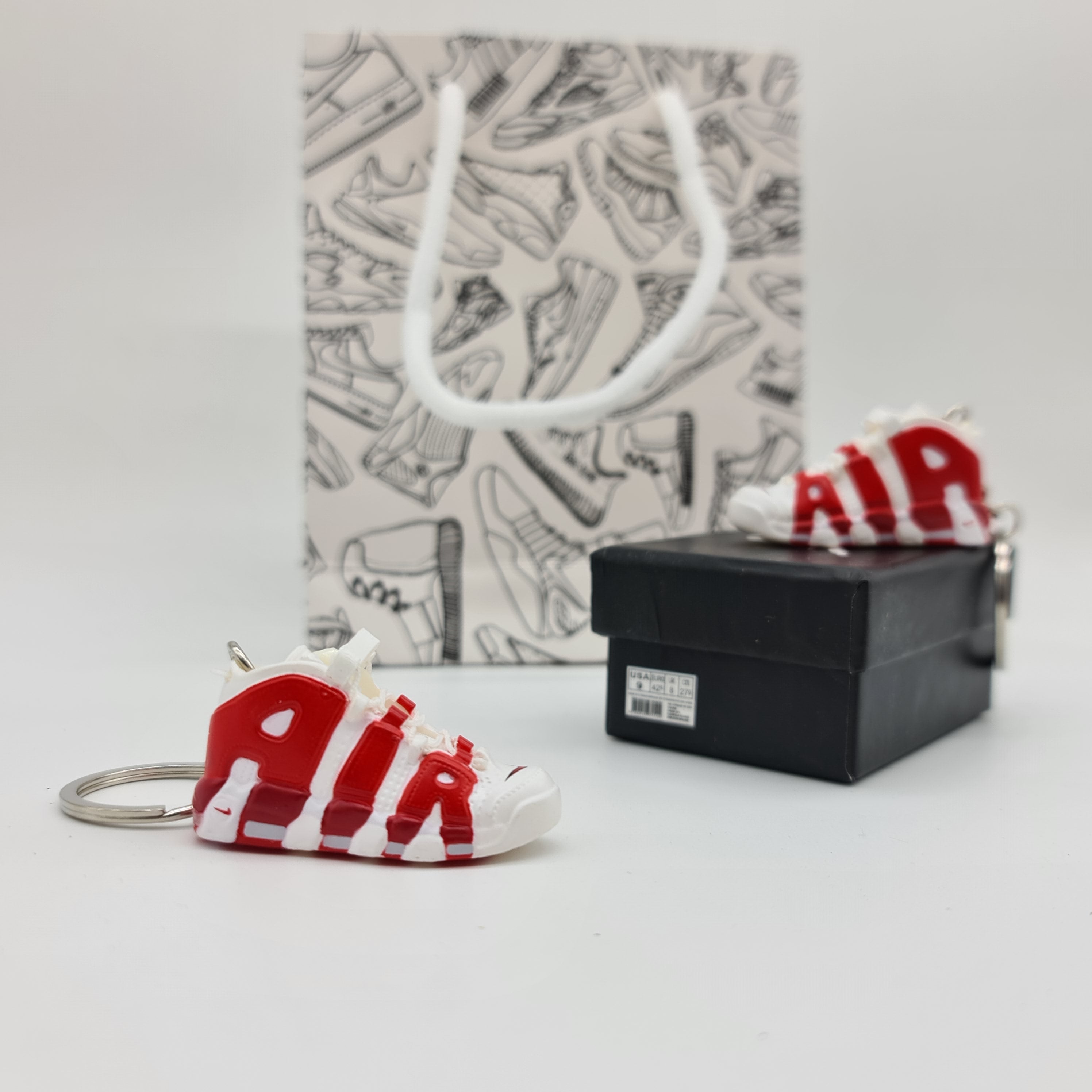 Mini Sneaker Keyring - Air More Uptempo (White/Red)