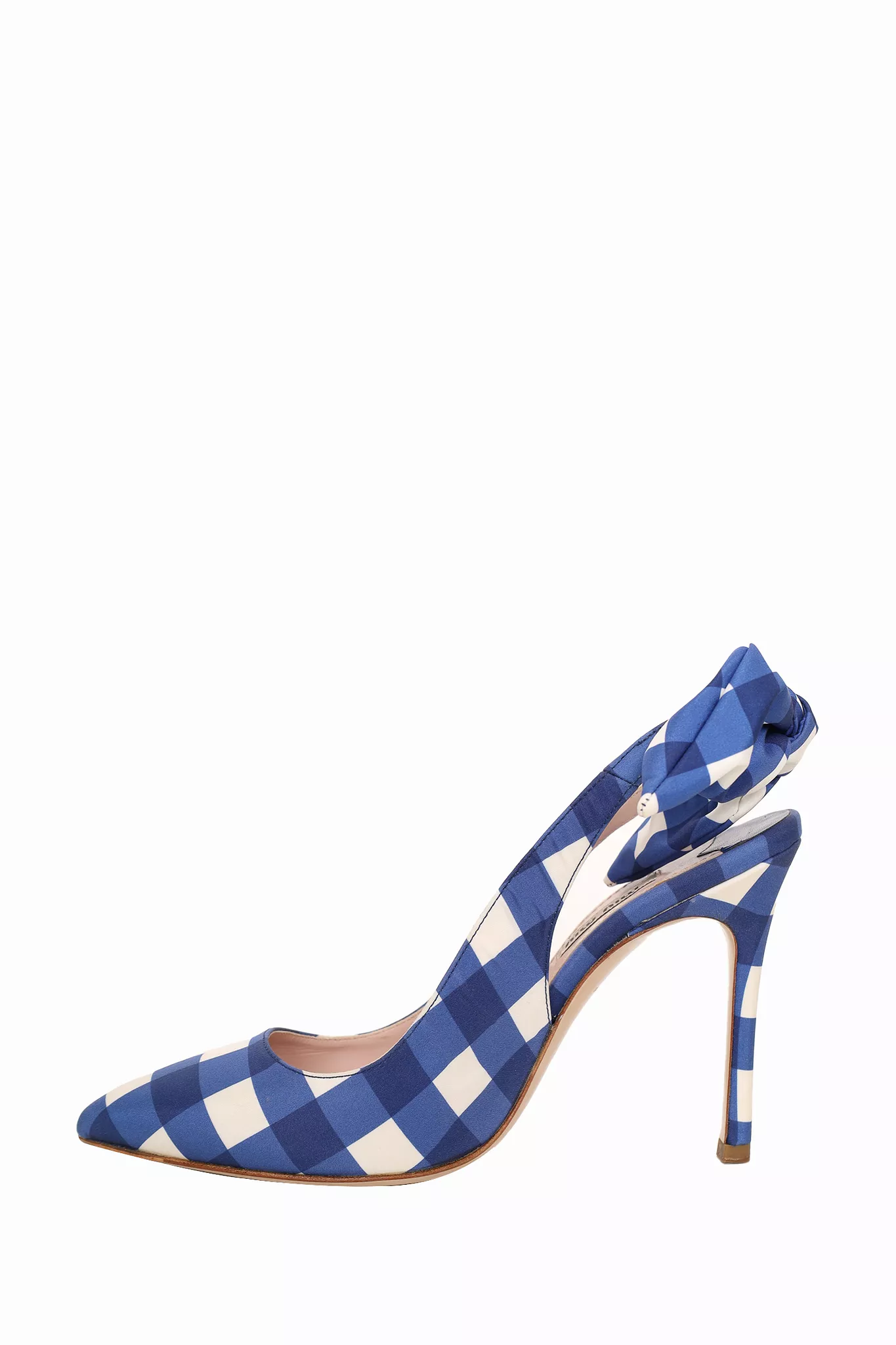 Miu Miu Blue/White Checkered Satin Bow Slingback Sandals Size 36.5