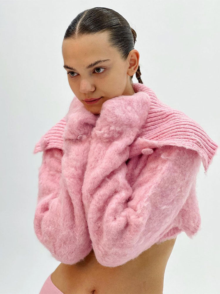 mohair sweaters pink coat roll neck turtleneck single-breasted cardigans