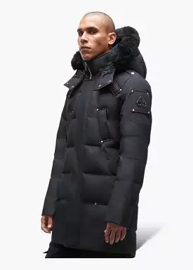 Moose Knuckles Black Cloud parka with black fur.