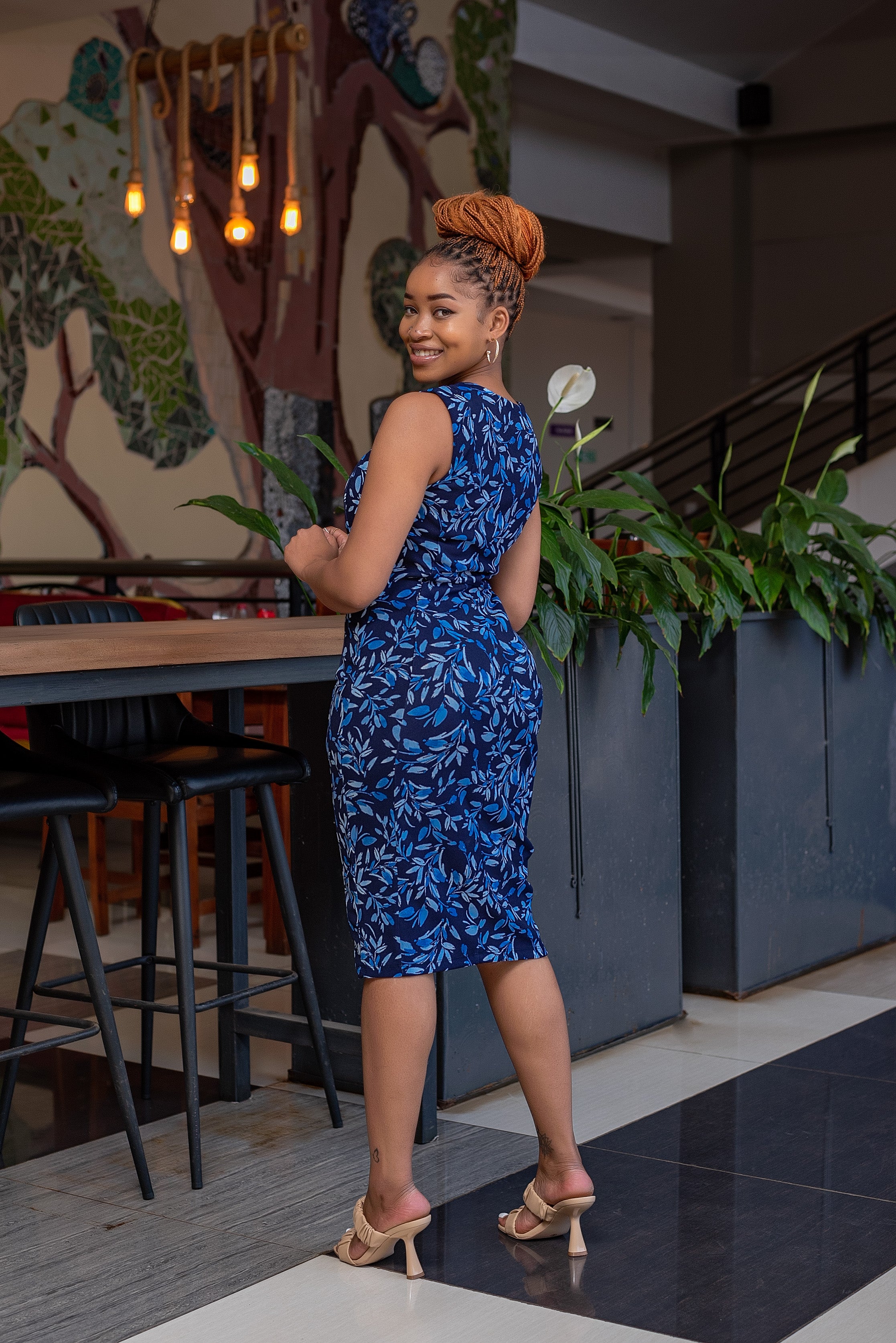 Navy blue floral dress