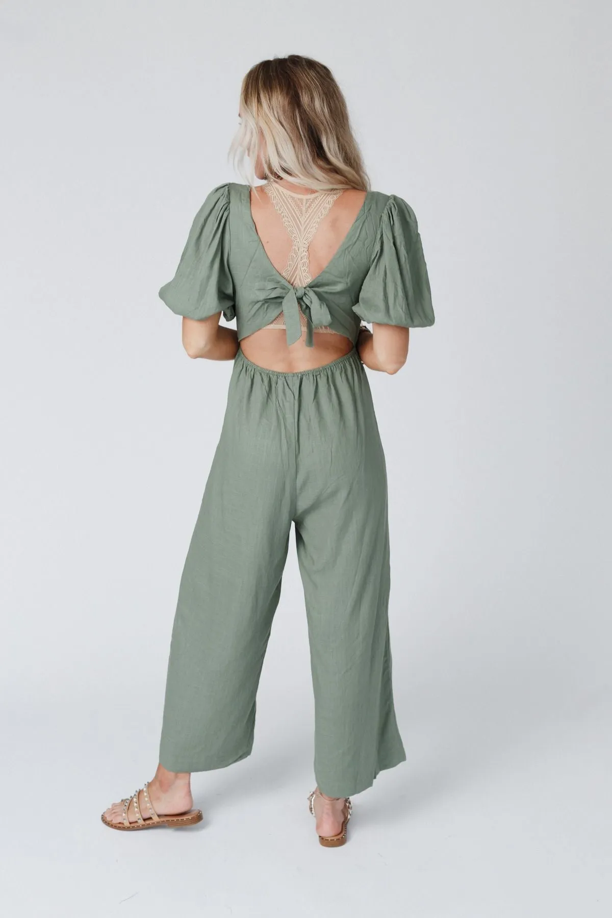 Olive Puff Sleeve Jumpsuit