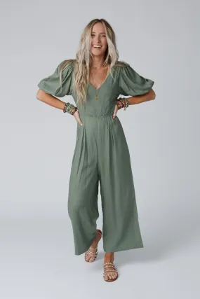 Olive Puff Sleeve Jumpsuit