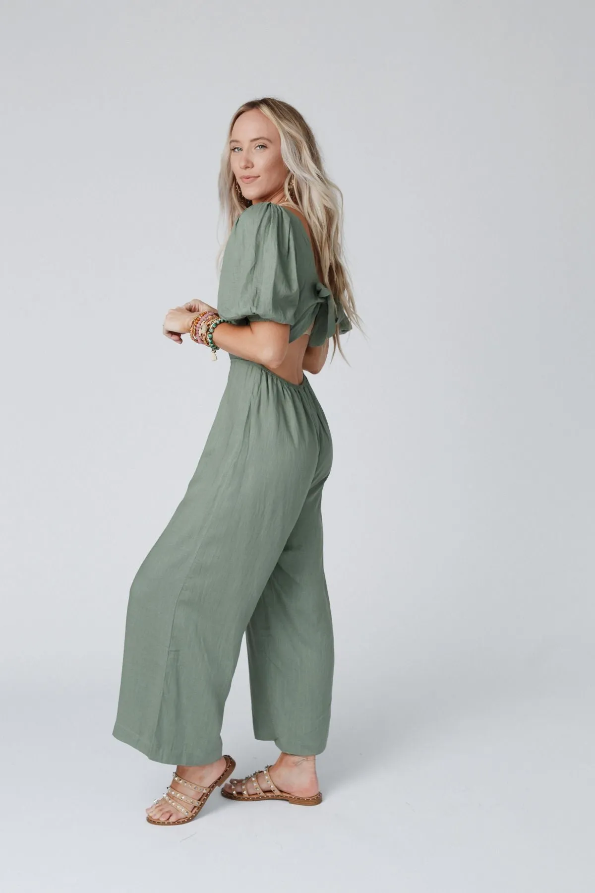 Olive Puff Sleeve Jumpsuit