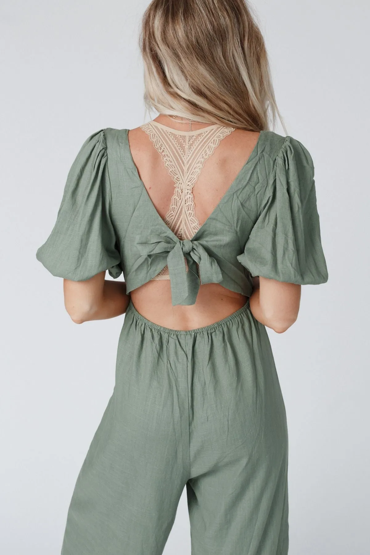 Olive Puff Sleeve Jumpsuit