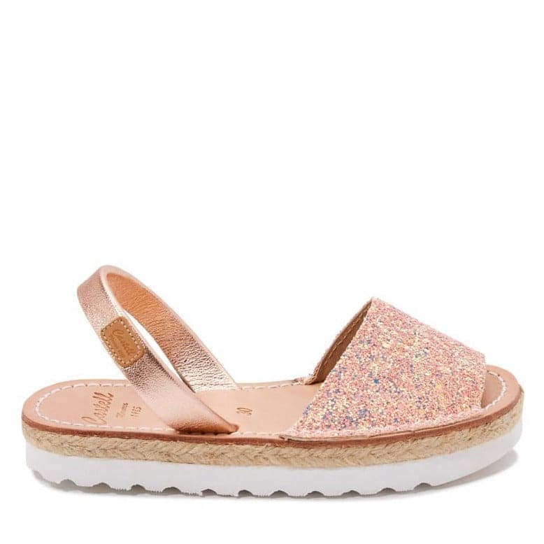 Open Toe Glitter Menorcan Sandal For Kids - Roma Leather 1886R Strech