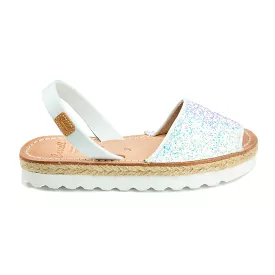 Open Toe Glitter Menorcan Sandal For Kids - Roma Leather 1886R Strech