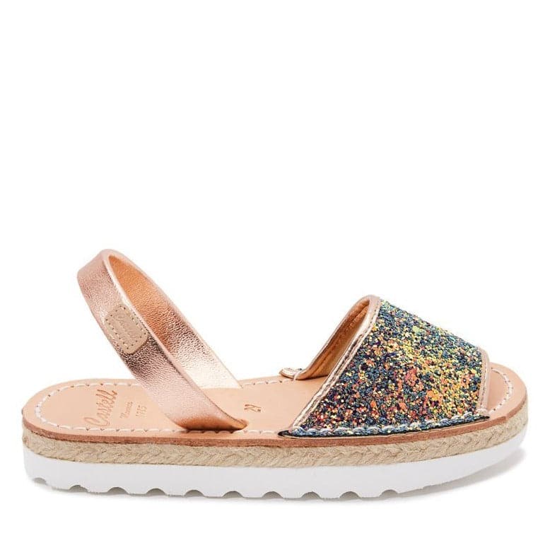 Open Toe Glitter Menorcan Sandal For Kids - Roma Leather 1886R Strech