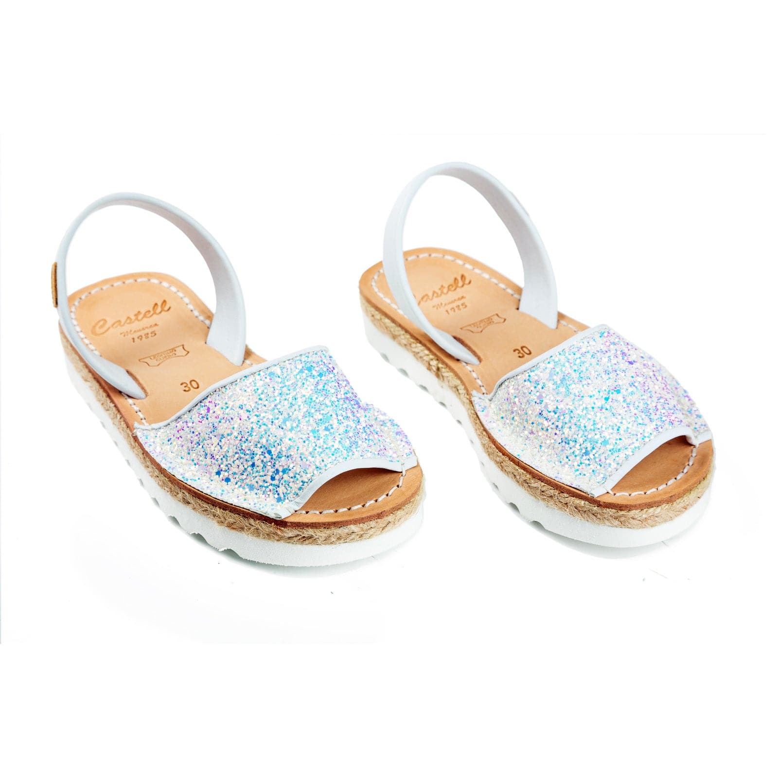 Open Toe Glitter Menorcan Sandal For Kids - Roma Leather 1886R Strech