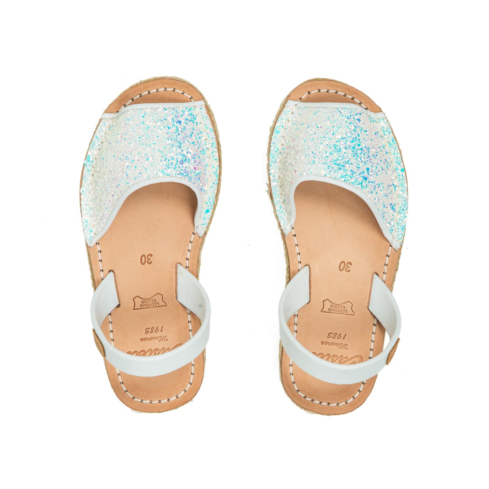 Open Toe Glitter Menorcan Sandal For Kids - Roma Leather 1886R Strech