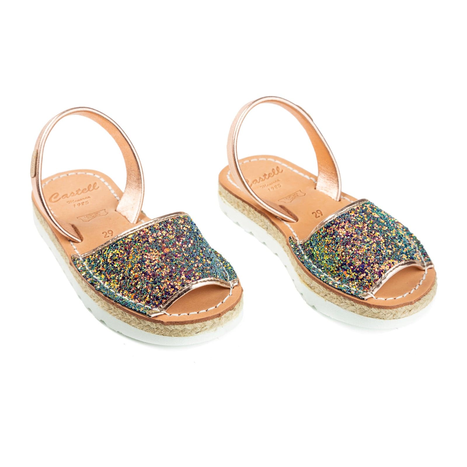 Open Toe Glitter Menorcan Sandal For Kids - Roma Leather 1886R Strech