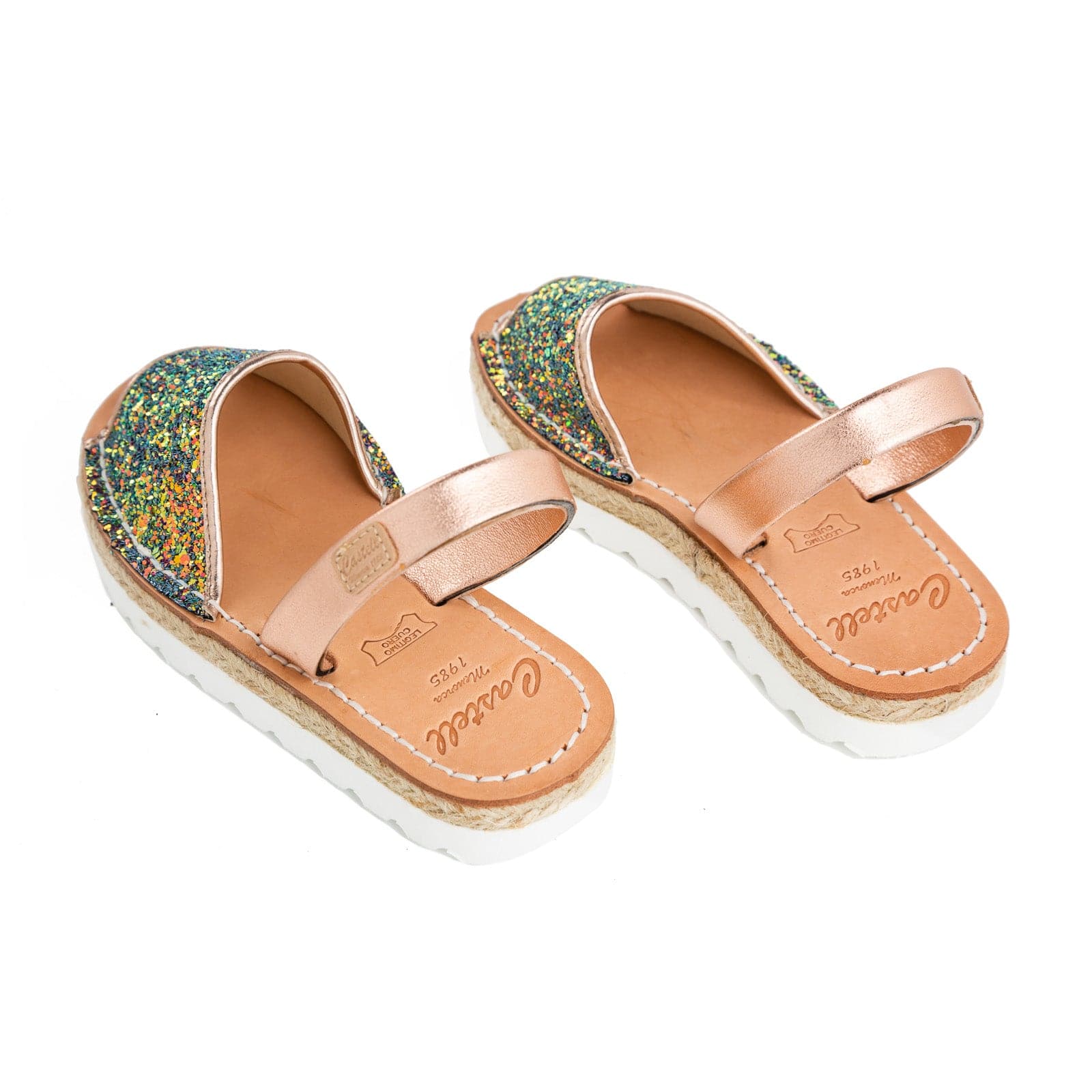 Open Toe Glitter Menorcan Sandal For Kids - Roma Leather 1886R Strech