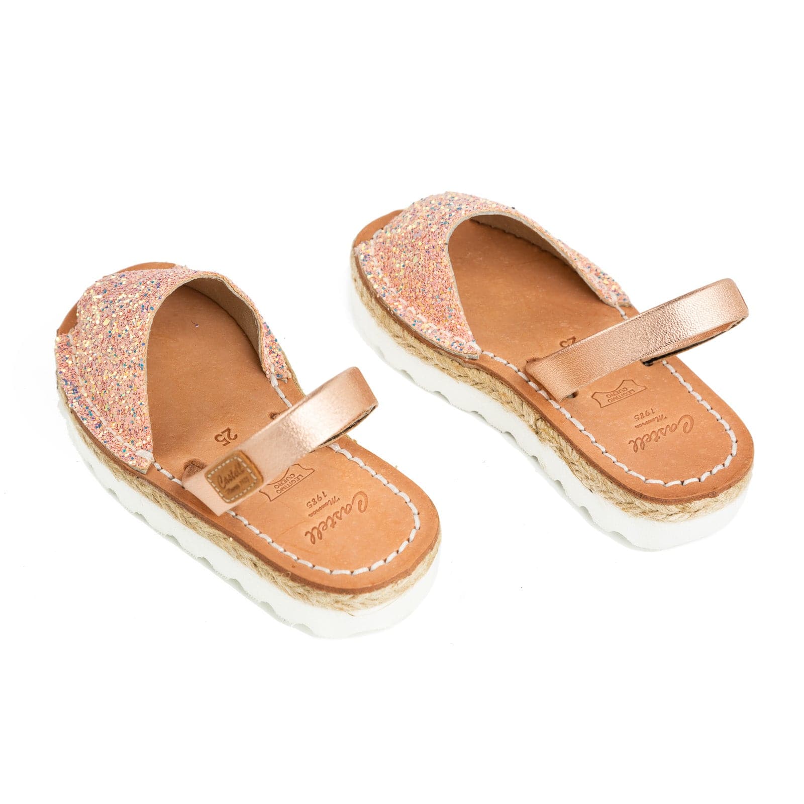 Open Toe Glitter Menorcan Sandal For Kids - Roma Leather 1886R Strech