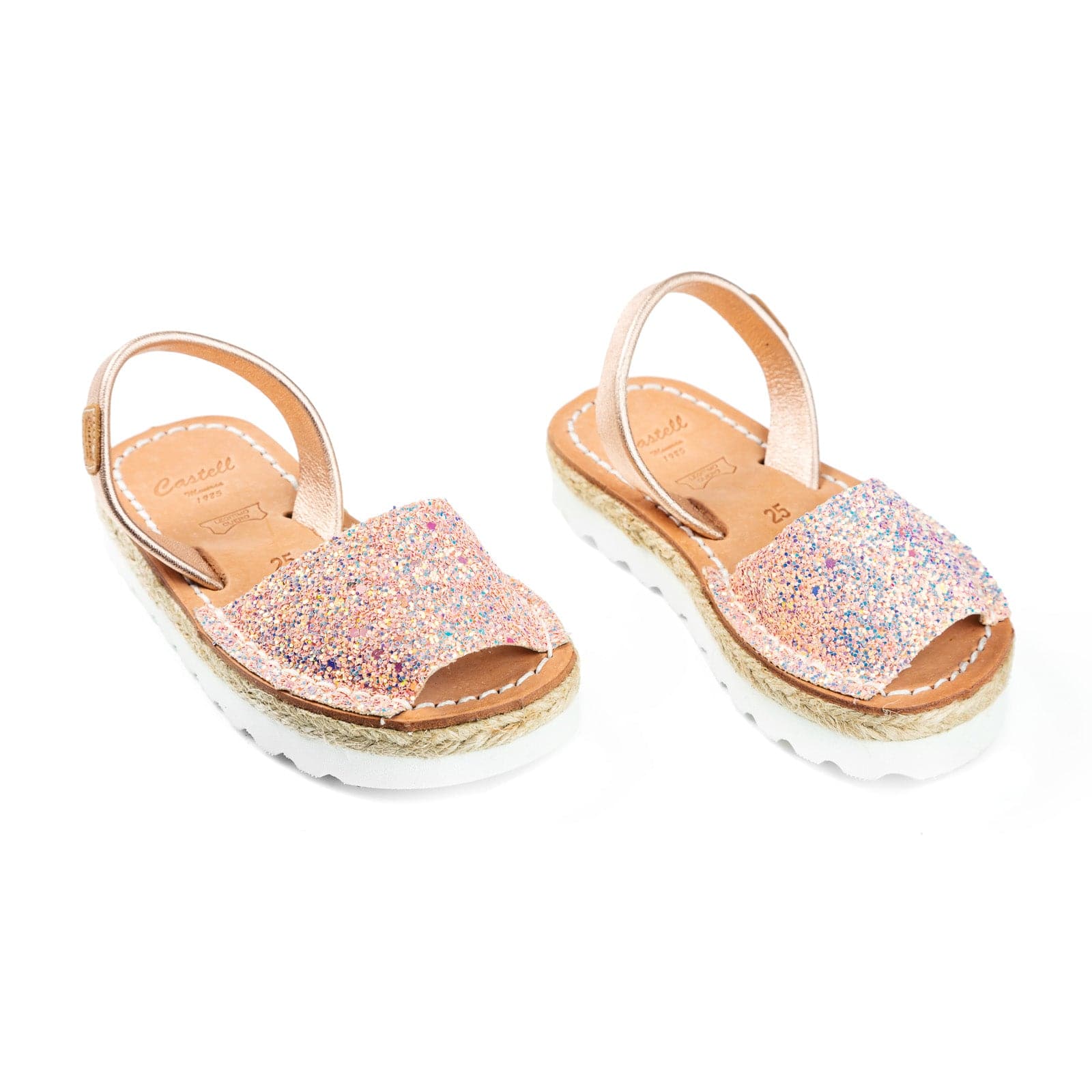 Open Toe Glitter Menorcan Sandal For Kids - Roma Leather 1886R Strech