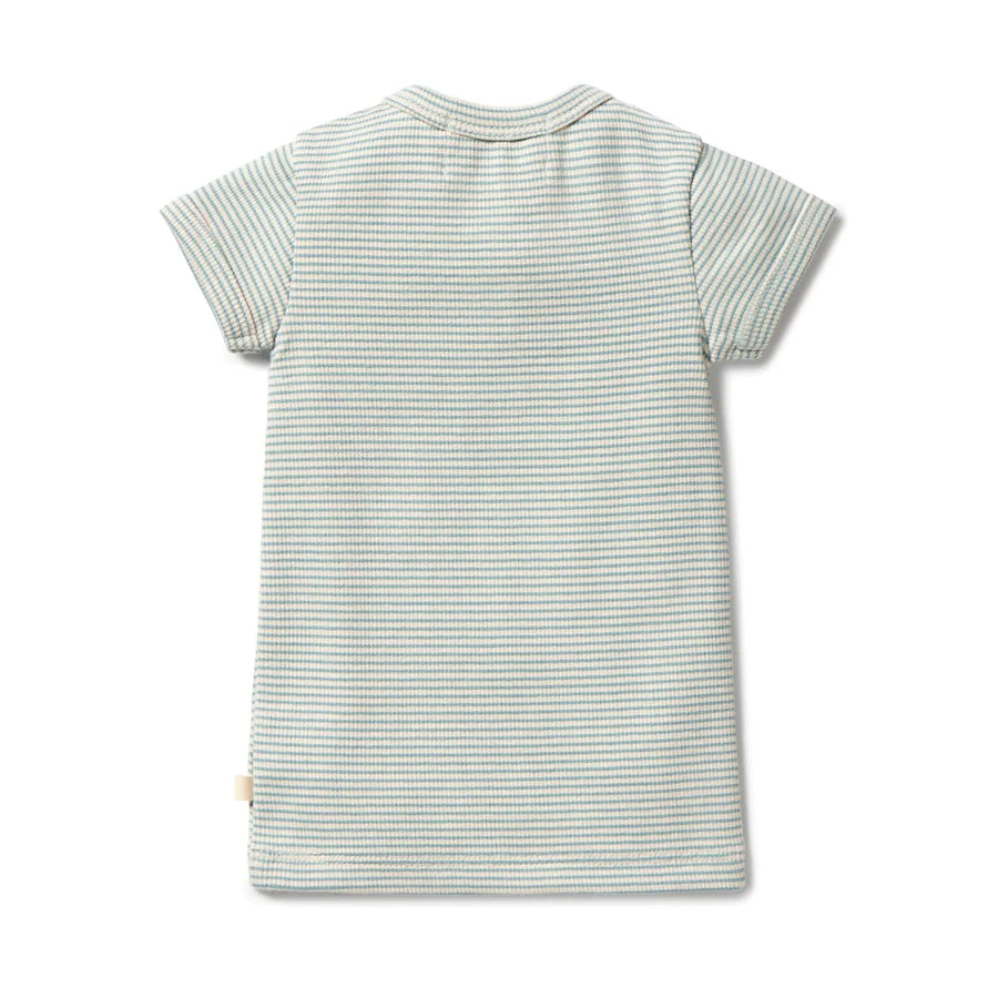 Organic Rib Henley Tee - Mineral Blue