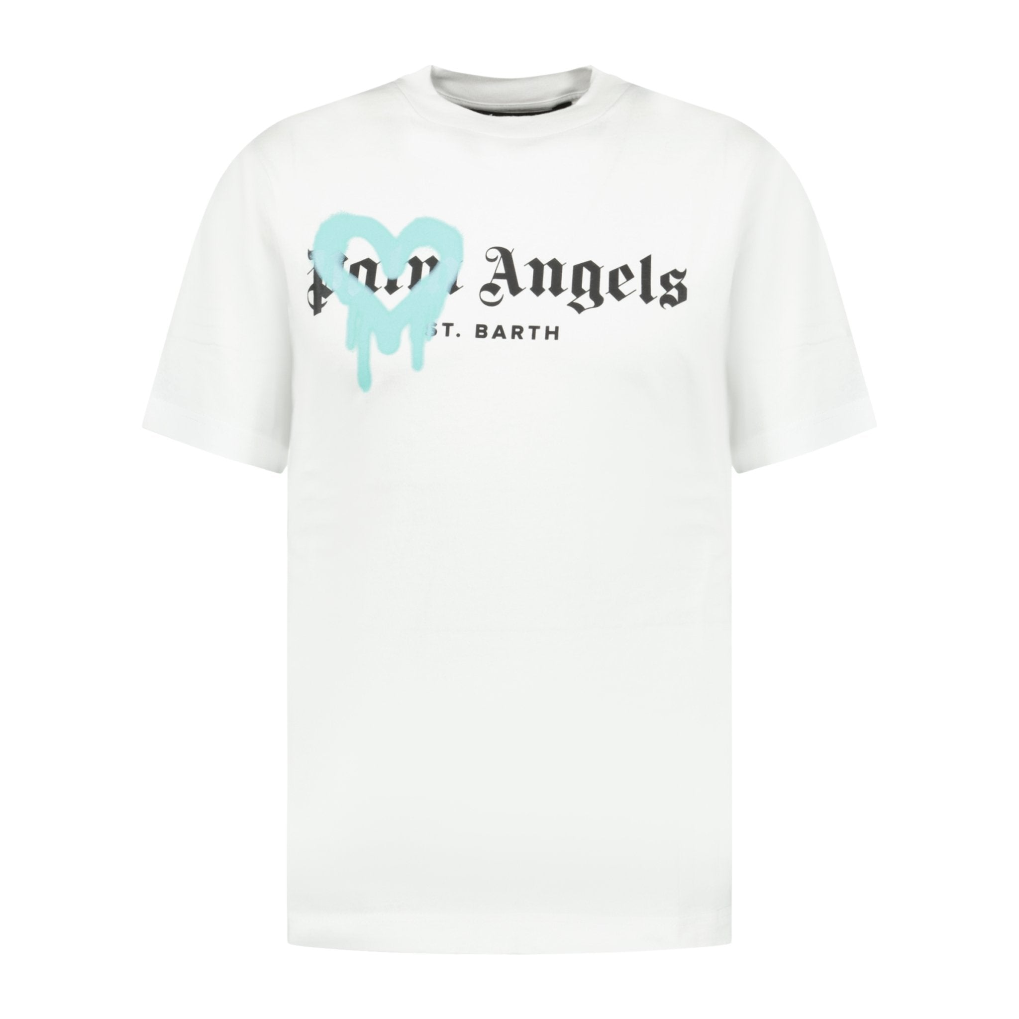 Palm Angels Light Blue Spray Heart T-Shirt White - Shop Now