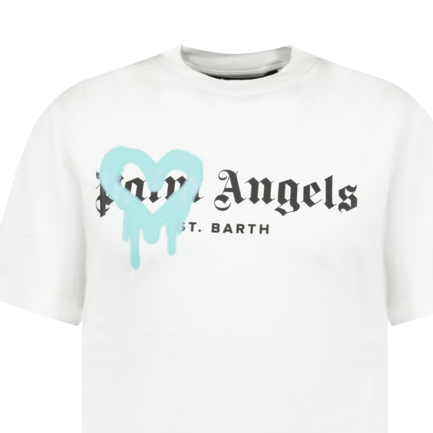 Palm Angels Light Blue Spray Heart T-Shirt White - Shop Now