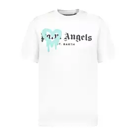 Palm Angels Light Blue Spray Heart T-Shirt White - Shop Now